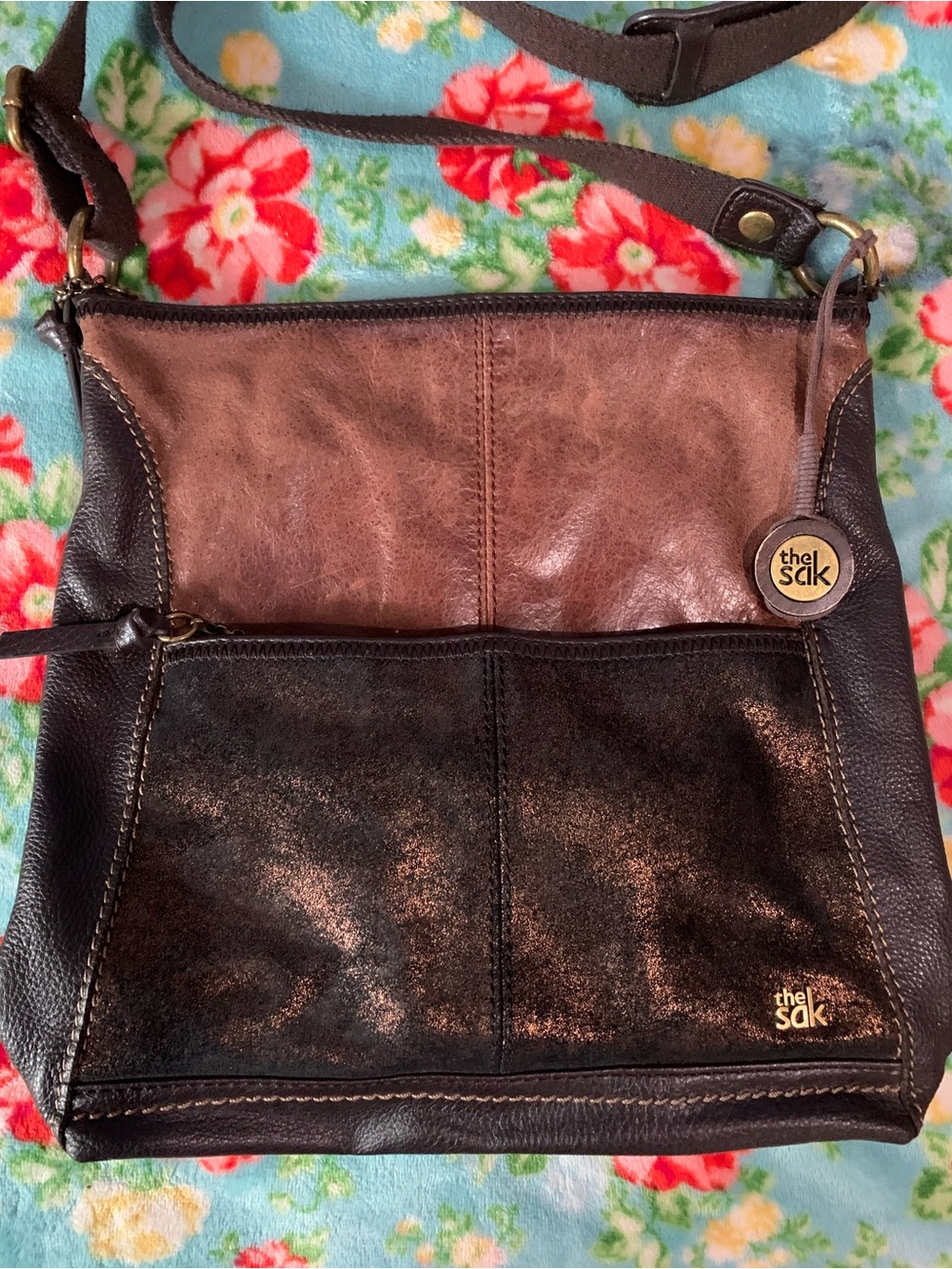 The Sak Iris Brown & Black Leather Crossbody Bag